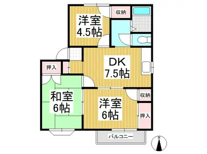 シェーナーヴァルトC(3DK/1階)の間取り写真