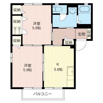 メゾンドベルD(2K/2階)の間取り写真