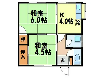 テリブル金堀(2K/1階)の間取り写真