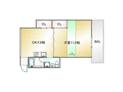 下三条町ソラノマ(1DK/1階)の間取り写真