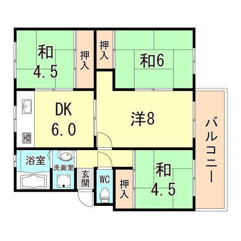 高倉台1団地3号棟(4DK/4階)の間取り写真