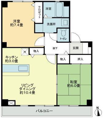 フォブール善導寺(2LDK/3階)の間取り写真