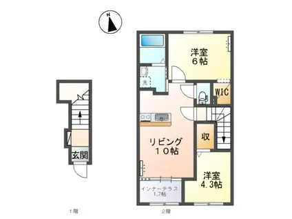 亀川アパート(2LDK/2階)の間取り写真