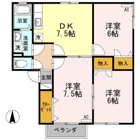 プリエール宮前 B棟(3DK/2階)の間取り写真