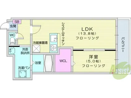 KANON SENDAI(1LDK/5階)の間取り写真