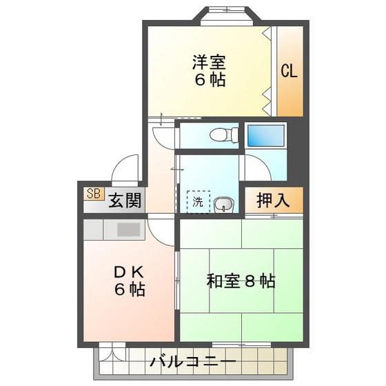 ソリトンハウス(2DK/2階)の間取り写真