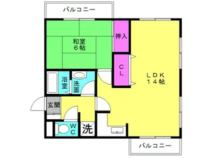 パンドール加古川(1LDK/6階)の間取り写真