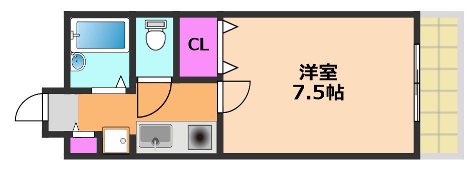 アーバンハイツ城北(1K/2階)の間取り写真