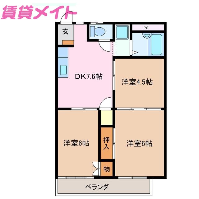 シティハイツ天の森(3DK/2階)の間取り写真