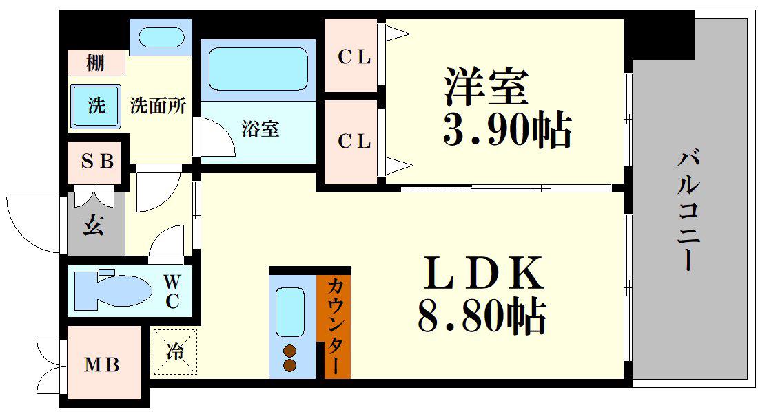 プレジオ弁天町ASIAN(1LDK/9階)の間取り写真