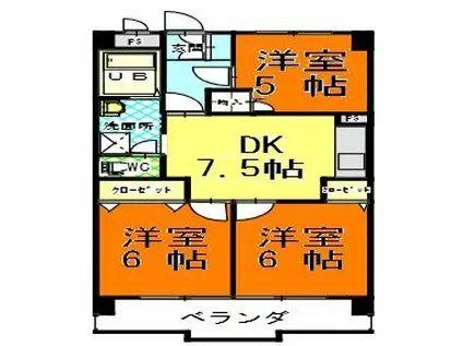 赤田ハイツ(3DK/5階)の間取り写真