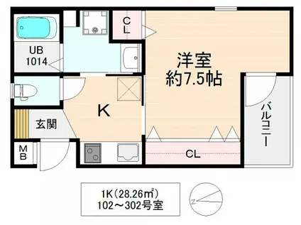 レ・セーナSUWA(1K/2階)の間取り写真