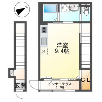 トレスポリシア(ワンルーム/2階)の間取り写真
