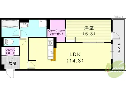 D-RESIDENCE中桜塚(1LDK/3階)の間取り写真