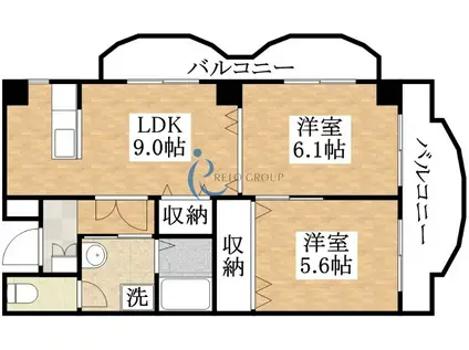 JRおおさか東線 新加美駅 徒歩1分 6階建 築29年(2DK/3階)の間取り写真