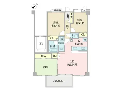 ライオンズマンション柴又金町公園(3LDK/1階)の間取り写真