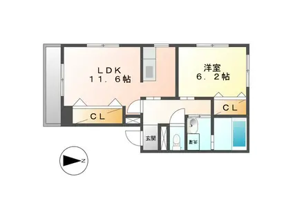 スペーシャスハイム下河原(1LDK/1階)の間取り写真