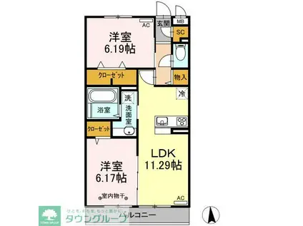 マウンテンハート(2LDK/2階)の間取り写真