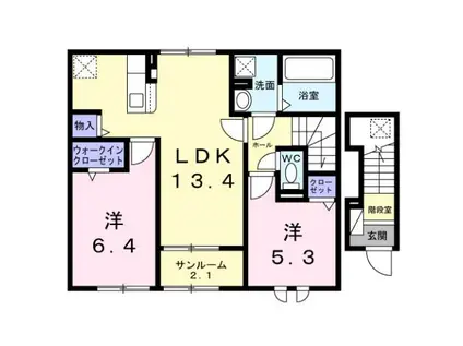 アルモニーD・E(2LDK/2階)の間取り写真