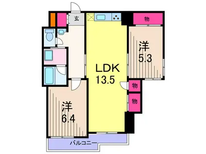 グランドマンション金子(2LDK/4階)の間取り写真