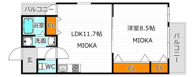 フジパレス今川III番館(1LDK/2階)の間取り写真