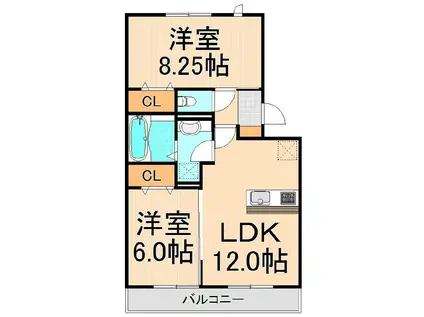 PORUTEBLEUE(2LDK/2階)の間取り写真