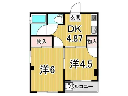 メリーマンション(2DK/2階)の間取り写真