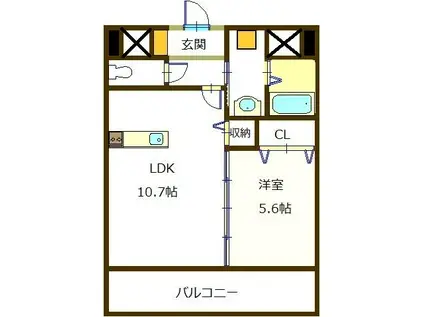 エメラルドマンション(1LDK/3階)の間取り写真