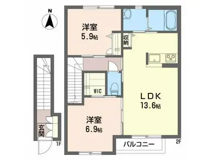 ノースフォレストA(2LDK/2階)の間取り写真