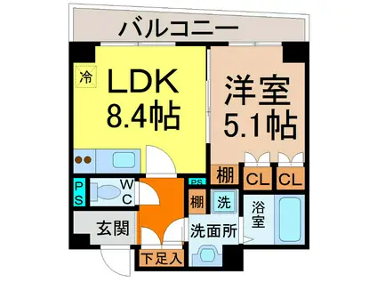 ビジャ松原(1LDK/4階)の間取り写真