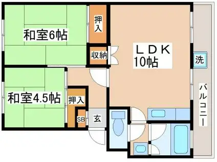 名谷農住G棟(2LDK/4階)の間取り写真