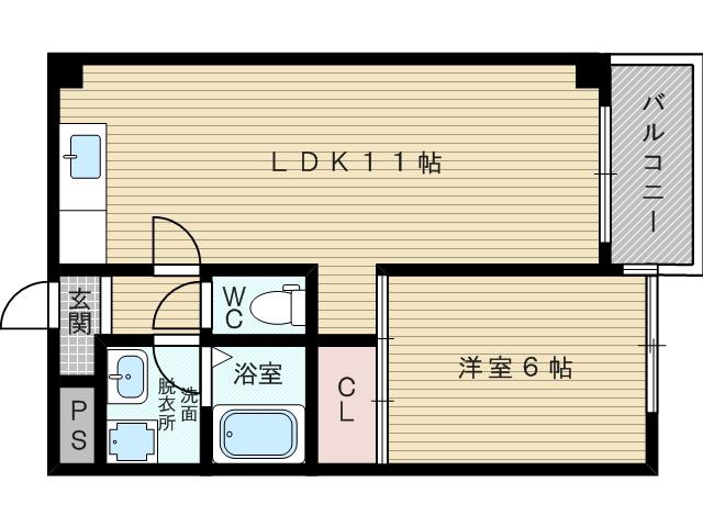 レクシア上新庄(1LDK/6階)の間取り写真