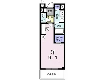 ブランシュール(ワンルーム/2階)の間取り写真