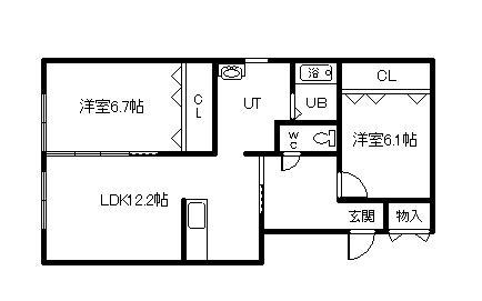 フルーヴA(2LDK/1階)の間取り写真