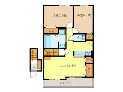 ベル ヴィレッジ(2LDK/2階)の間取り写真