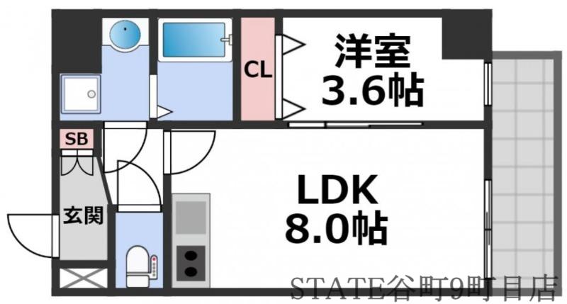 クローバー・レジデンス玉造(1LDK/11階)の間取り写真