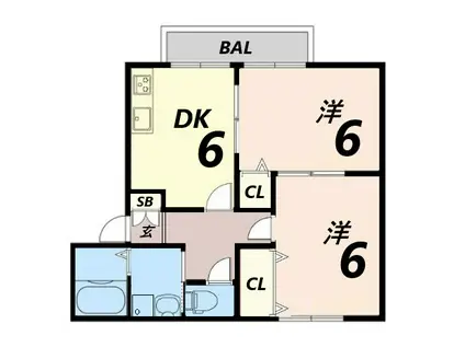 コンフォーレ今宿(2DK/1階)の間取り写真