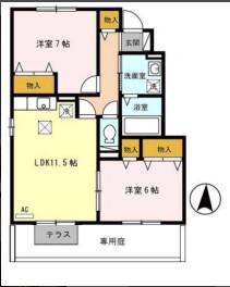 グランドゥール御津 B棟(2LDK/1階)の間取り写真