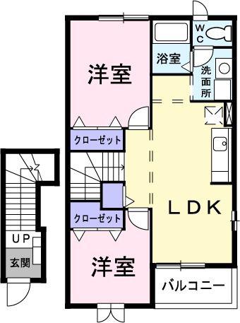 イースト1 B(2LDK/2階)の間取り写真