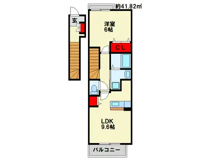 グリンデルハイム若園C棟(1LDK/2階)の間取り写真