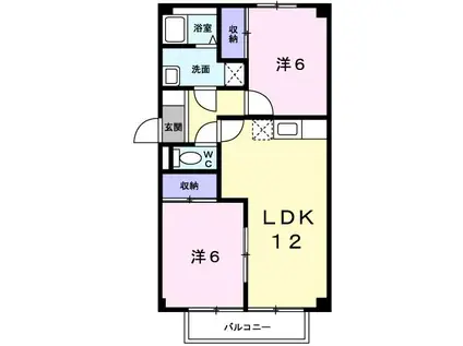 ドリームタウンB棟(2LDK/2階)の間取り写真