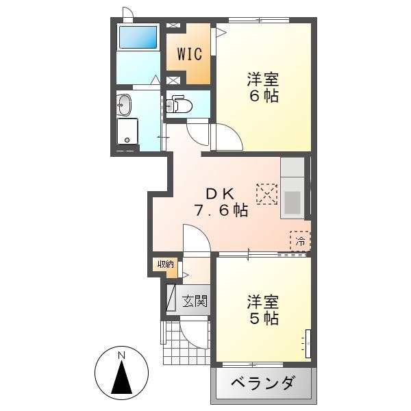 ジュネス YM A棟(2DK/1階)の間取り写真