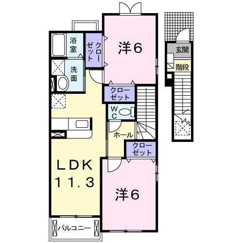 サニープラシードB(2LDK/2階)の間取り写真
