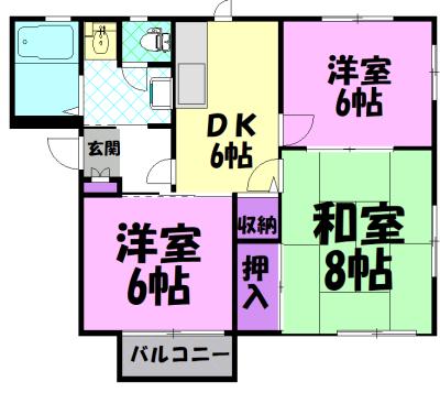 グリムハウスB棟(3DK/2階)の間取り写真
