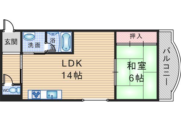 ヴィラ豊中(1LDK/2階)の間取り写真