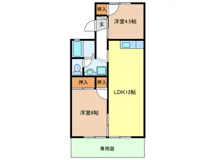 セジュール高貴(2LDK/1階)の間取り写真