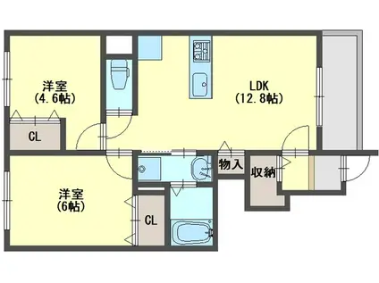 ハピネスコート(2LDK/1階)の間取り写真
