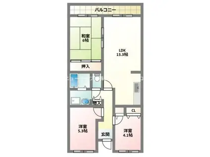 クレセントオーエス2(3LDK/2階)の間取り写真