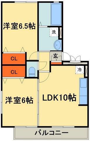 ローズフラワー小倉(2LDK/3階)の間取り写真