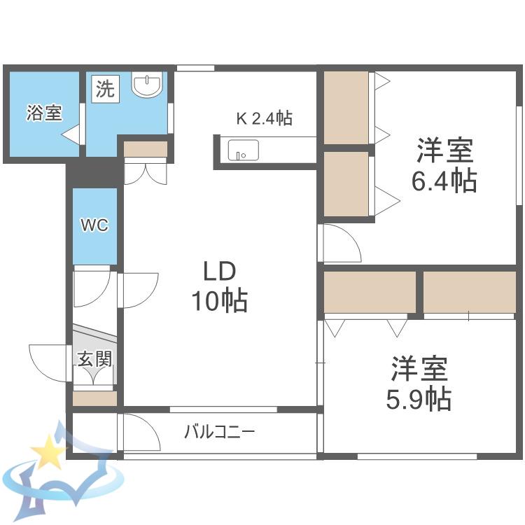 グランピア山の手(2LDK/2階)の間取り写真